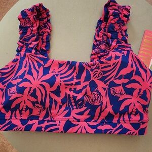 NWT Lilly Pulitzer Karena Ruffle Sports Bra Pink Flocking to Paradise Size L